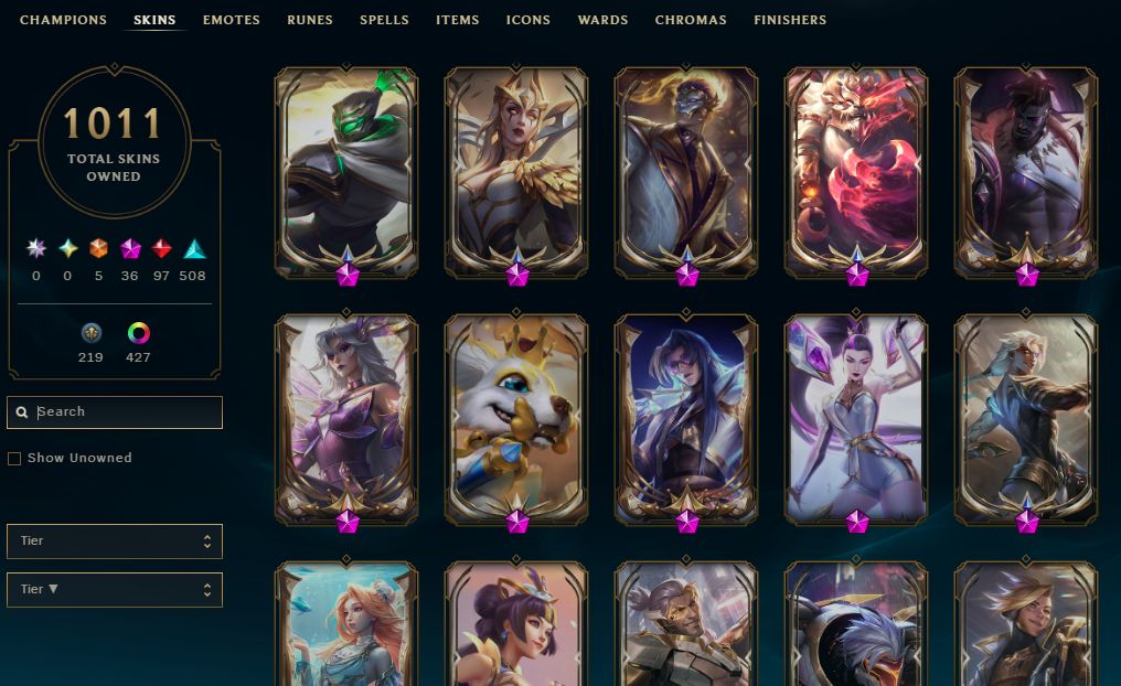 1011 SKINS, 427 CHROMAS - CONTA DE LEAGUE OF LEGENDS