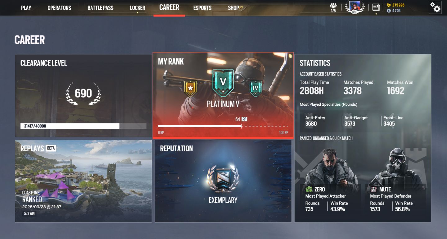 Conta R6 Level 690 / Ubisoft Level 104 + Créditos e Skins