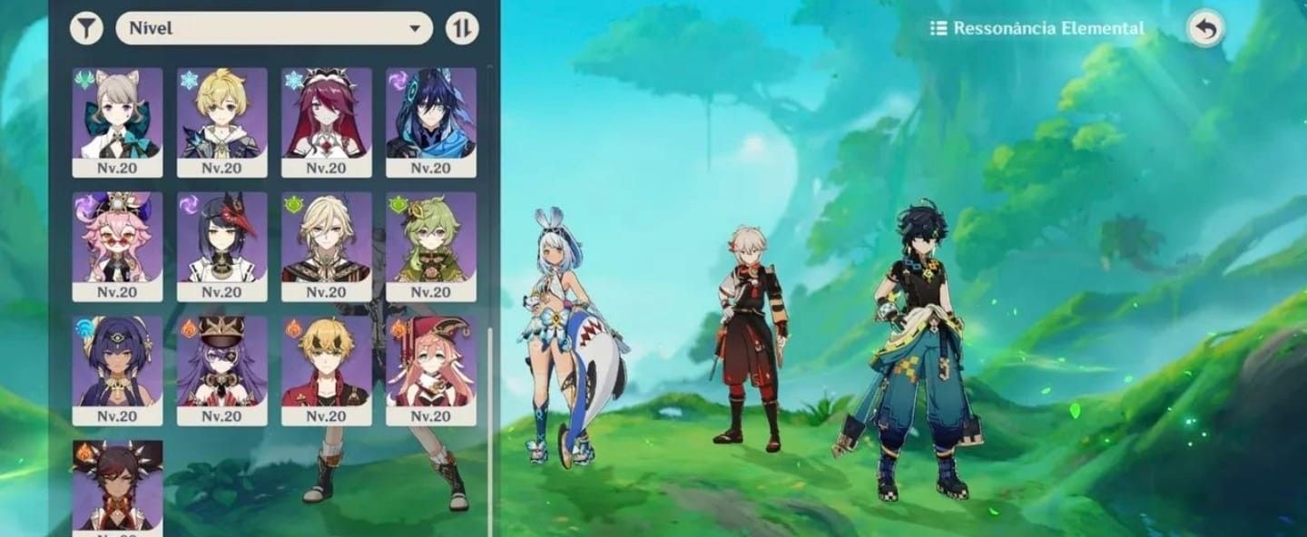 CONTA GENSHIN IMPACT (Mualani Lv90 + Kinich Lv80 + Kazuha Lv90 + Bennett C5)