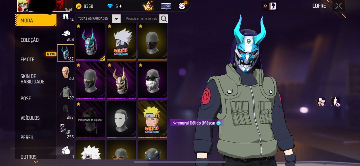 CONTA FF LV 61 | NARUTO + BARBINHA + COELHÃO | 3 PUNHOS + ARMAS EVOLUTIVAS |