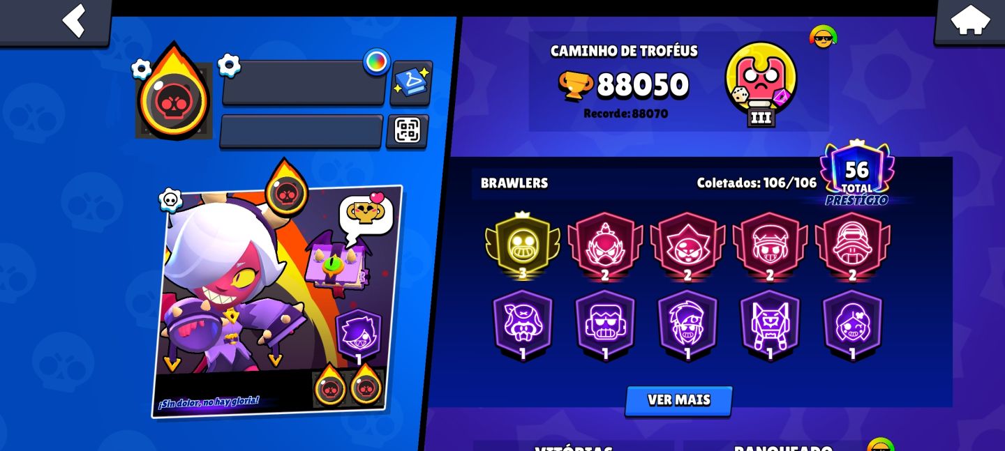 (RARA!)CONTA BRAWL STARS COM 88K, 480 SKINS, 6 ANOS E COSMÉTICOS EXCLUSIVOS