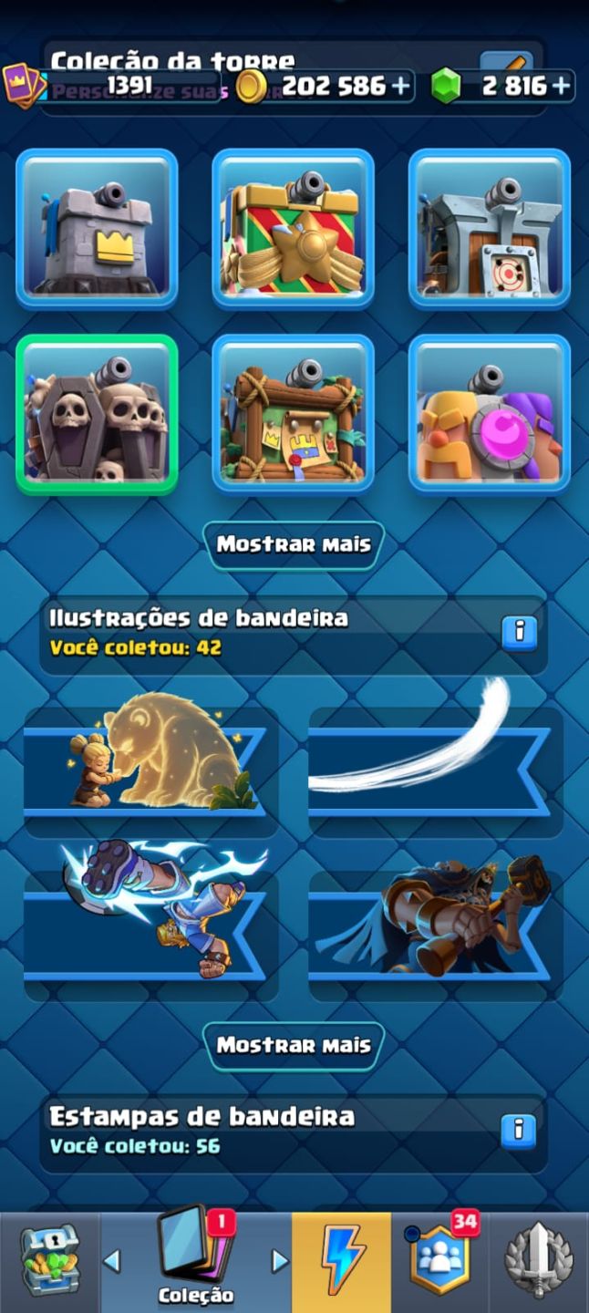 Conta Clash Royale com 10.090 troféus, cartas e itens raros