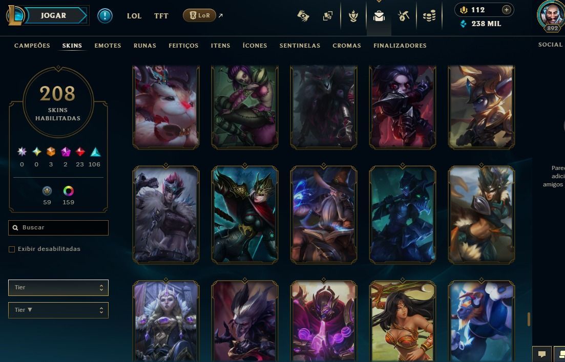 CONTA COM MUITAS SKINS ELO GOLD