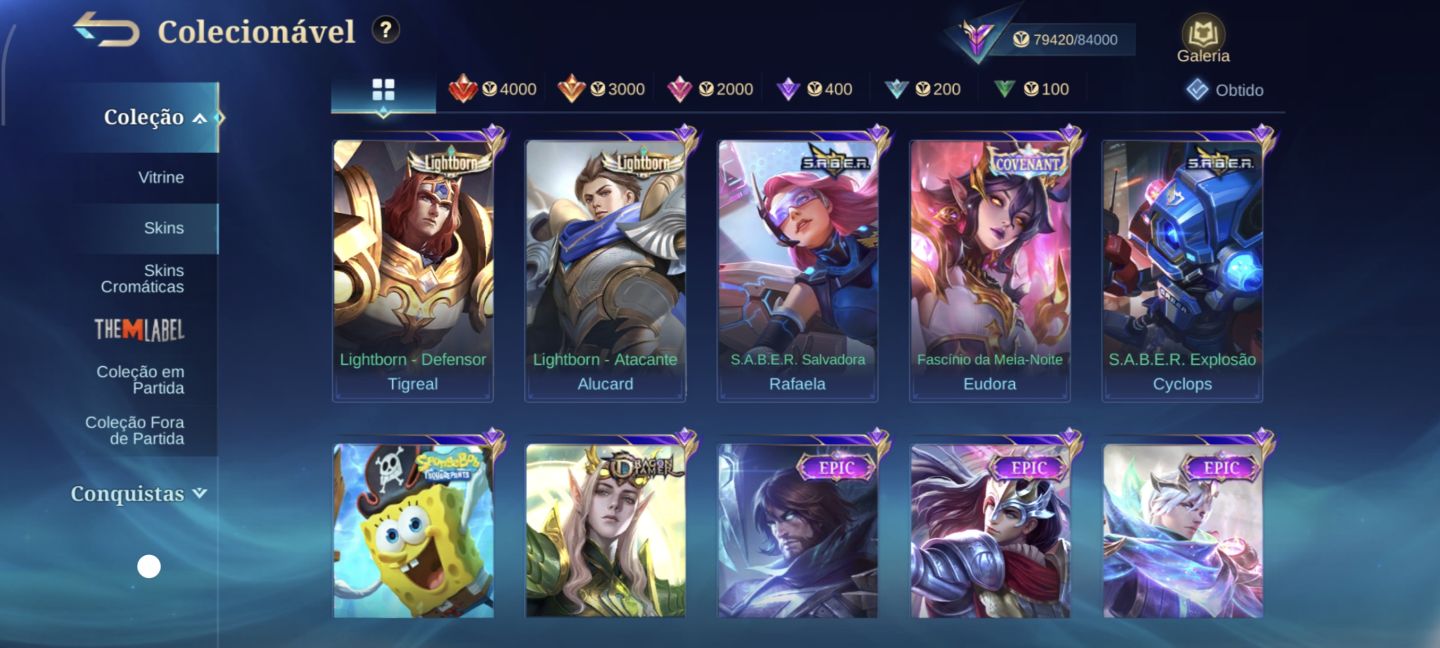 CONTA DE MLBB COM MUITAS SKINS LENDÁRIAS, MINATO, ITACHI, K' ELO +ALTO 100 STAR
