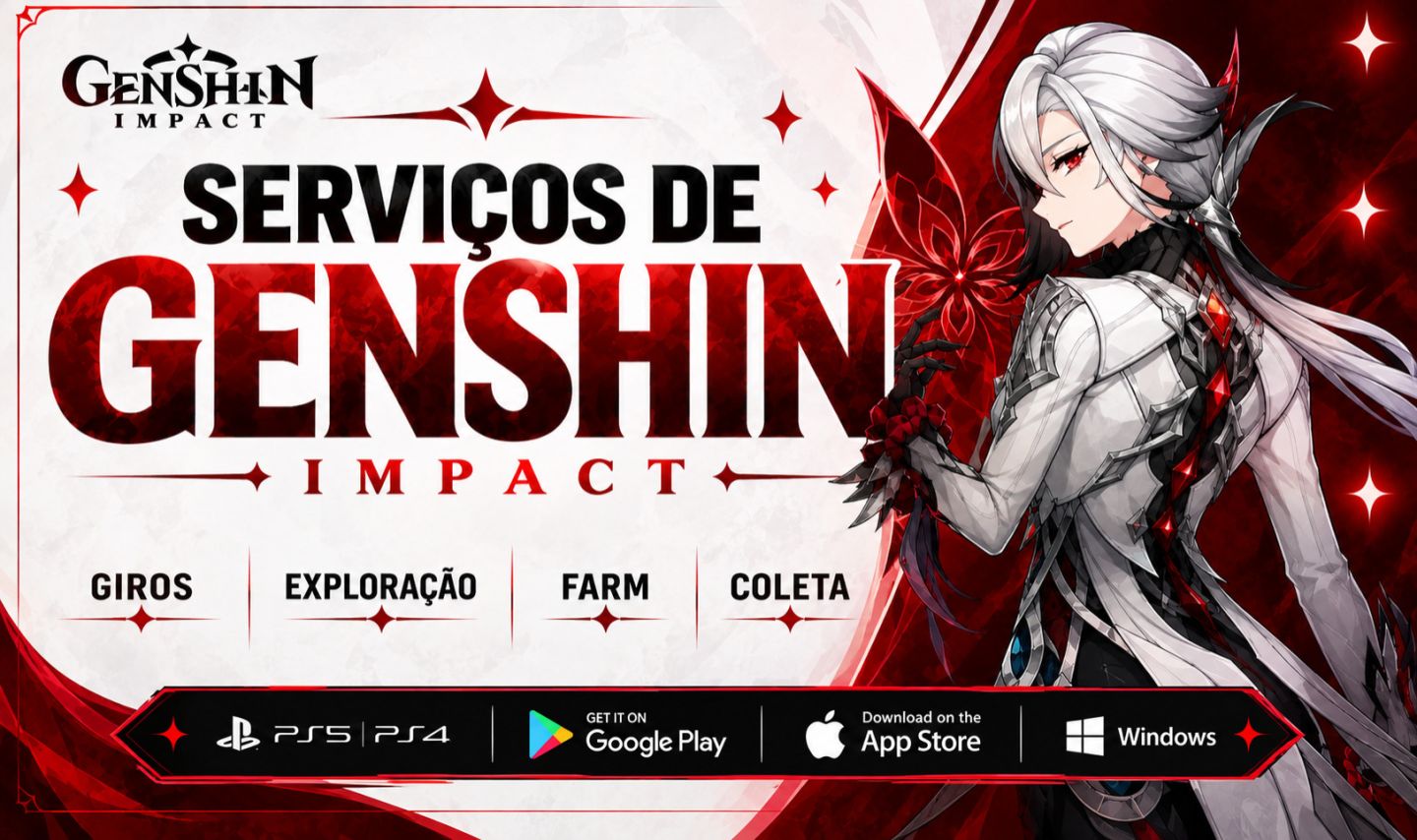 SERVIÇOS GENSHIN | FARM DE GIROS | ABISMO | OCULI | EXPLORAÇÃO | MISSÕES E MAIS!