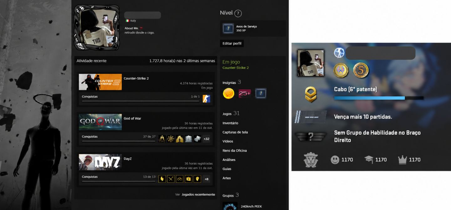 CS2 PRIME | 4.5K HORAS | TRUST 99% | MEDALHA GLOBAL + 5 ANOS | RDR2 + DAYZ + DMC