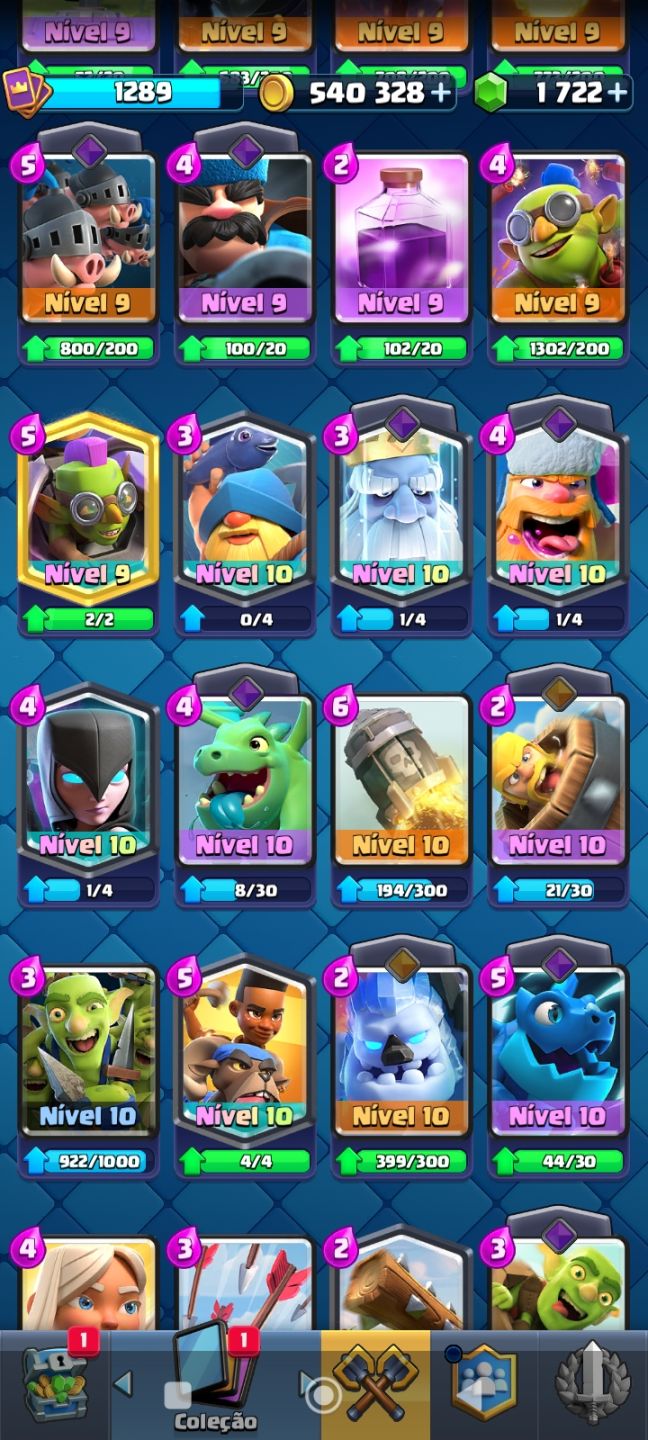 CLASH ROYALE Nível 14 120/122 Cartas Campeãs Lv.14/15 540k Ouro