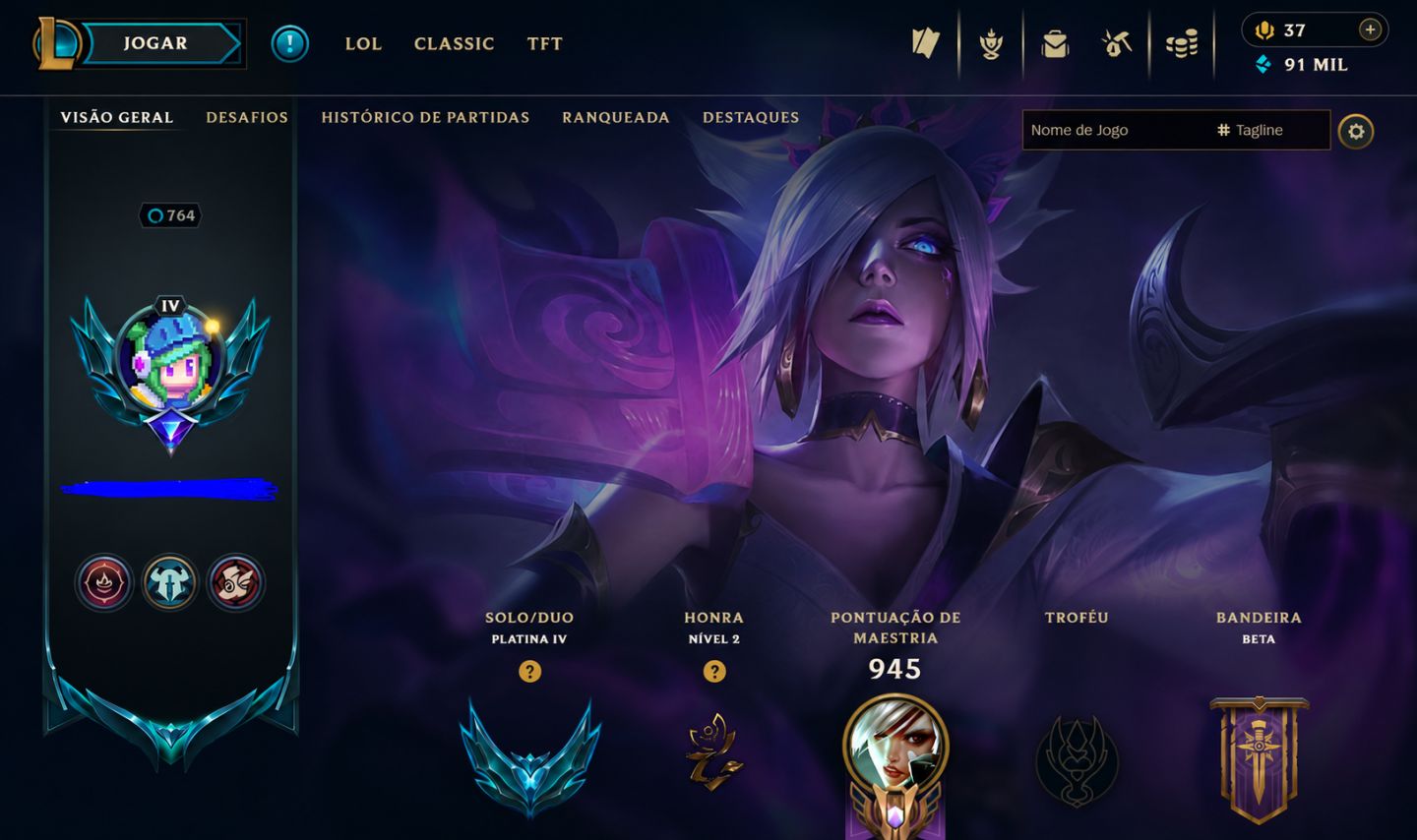 CONTA MONO RIVEN PLATINA IV COM 12 SKINS DELA 293 SKINS NO TOTAL