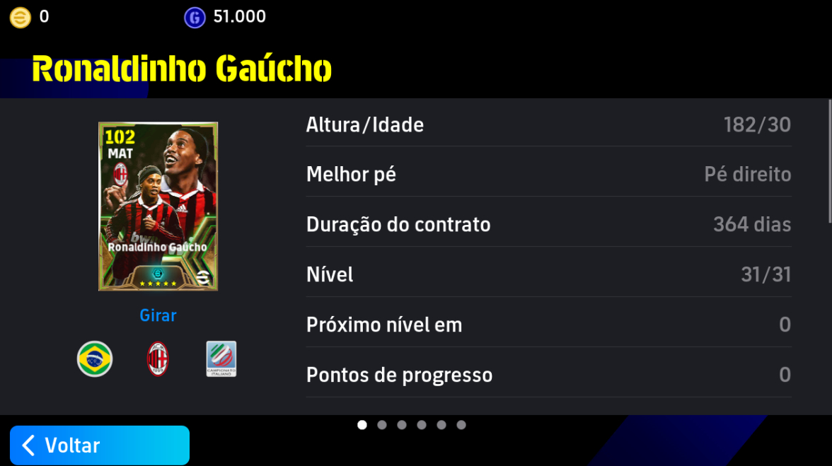 Conta Efootball com Ronaldinho 102 Ímpeto