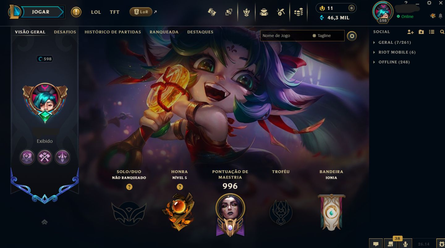 CONTA DE 2015 - 350 SKINS / MMR ESMERALDA I / 203 CROMAS / HONRA 5 /