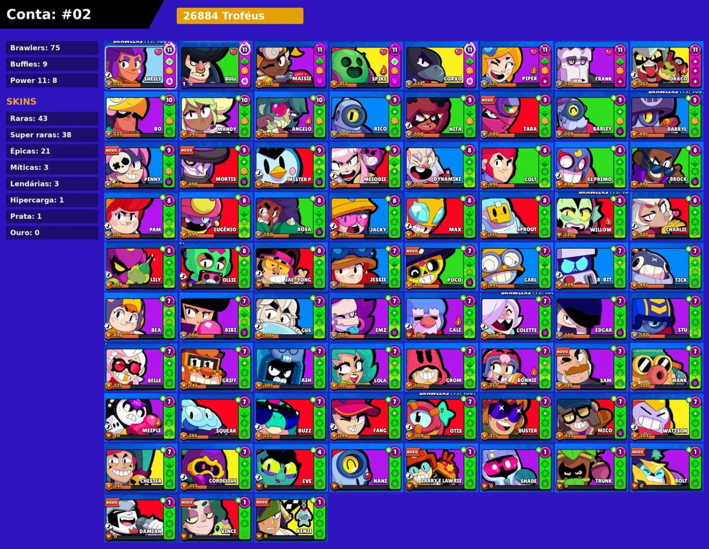 Contas Brawl Stars ( Contas raras com Shelly Estelar)