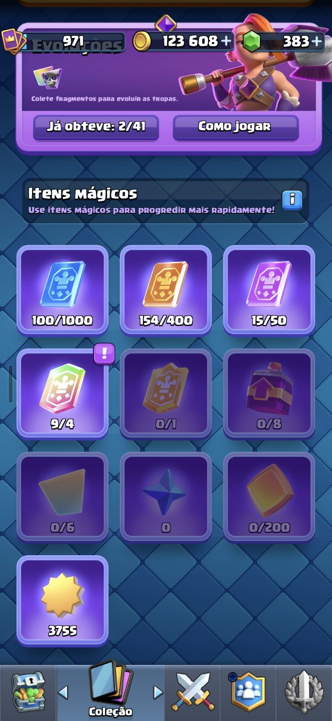 CONTA CLASH ROYALE 5599 TROFEU 2 HEROIS 383 GEMAS 103 CARTAS