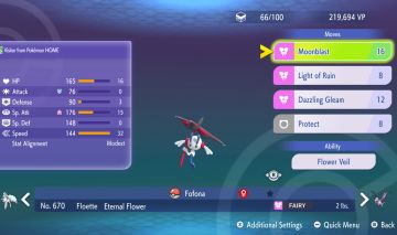 Pokemons para Pokémon Champions/Home MEGA Floette unidades disponíveis.