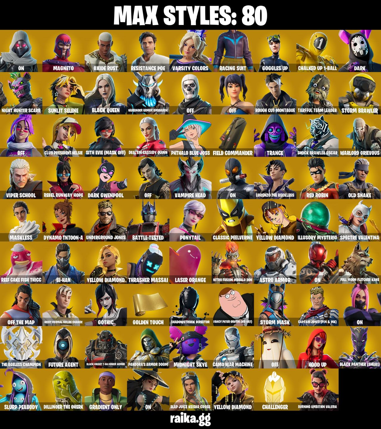 191 Skins - Emma frost, Peter Griffin, Robin, Nisha, Foice, Midnight Scythe