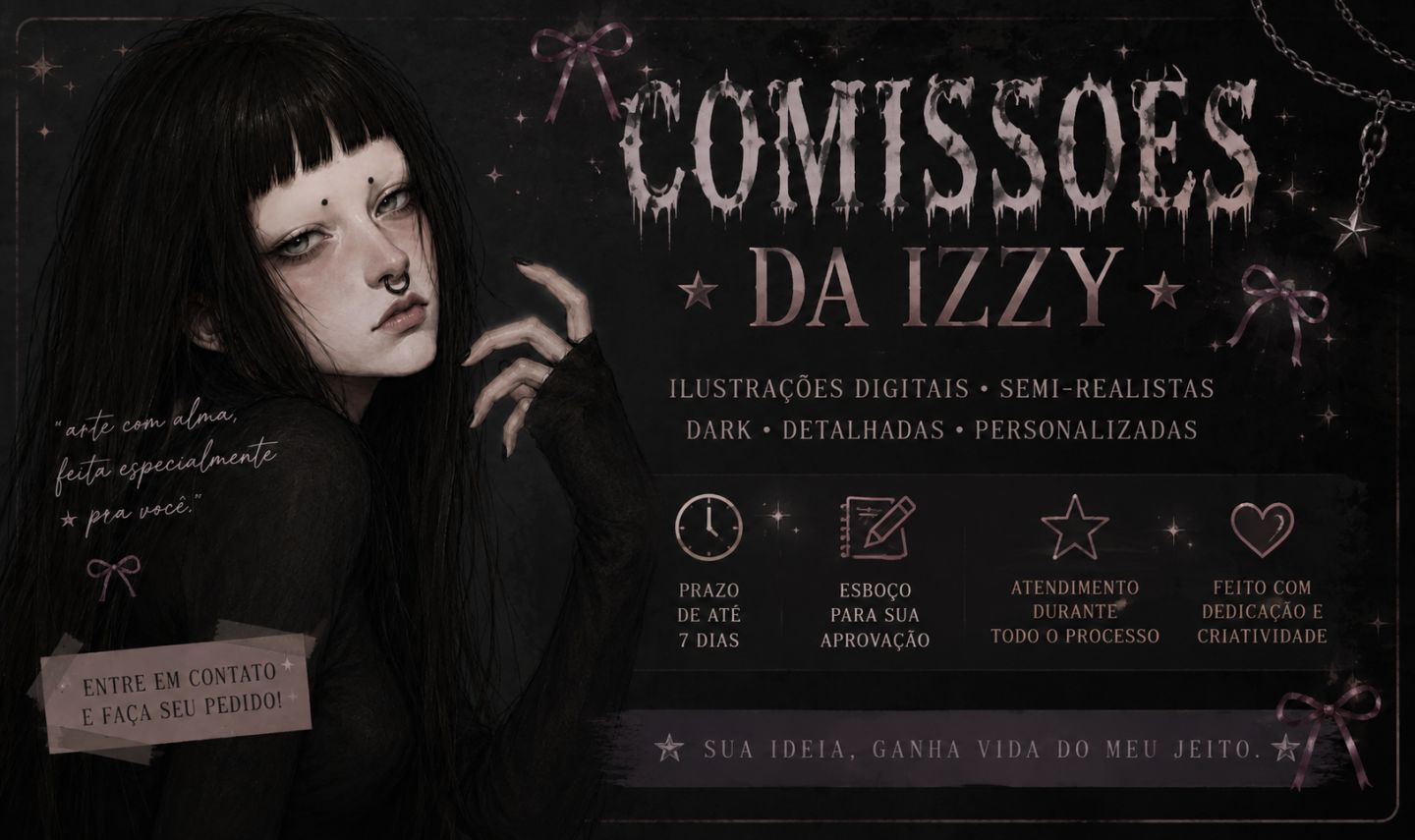 COMISSÕES DE ILUSTRAÇÃO DIGITAL DA IZZY | SEMI-REALISTA | PERSONALIZADA