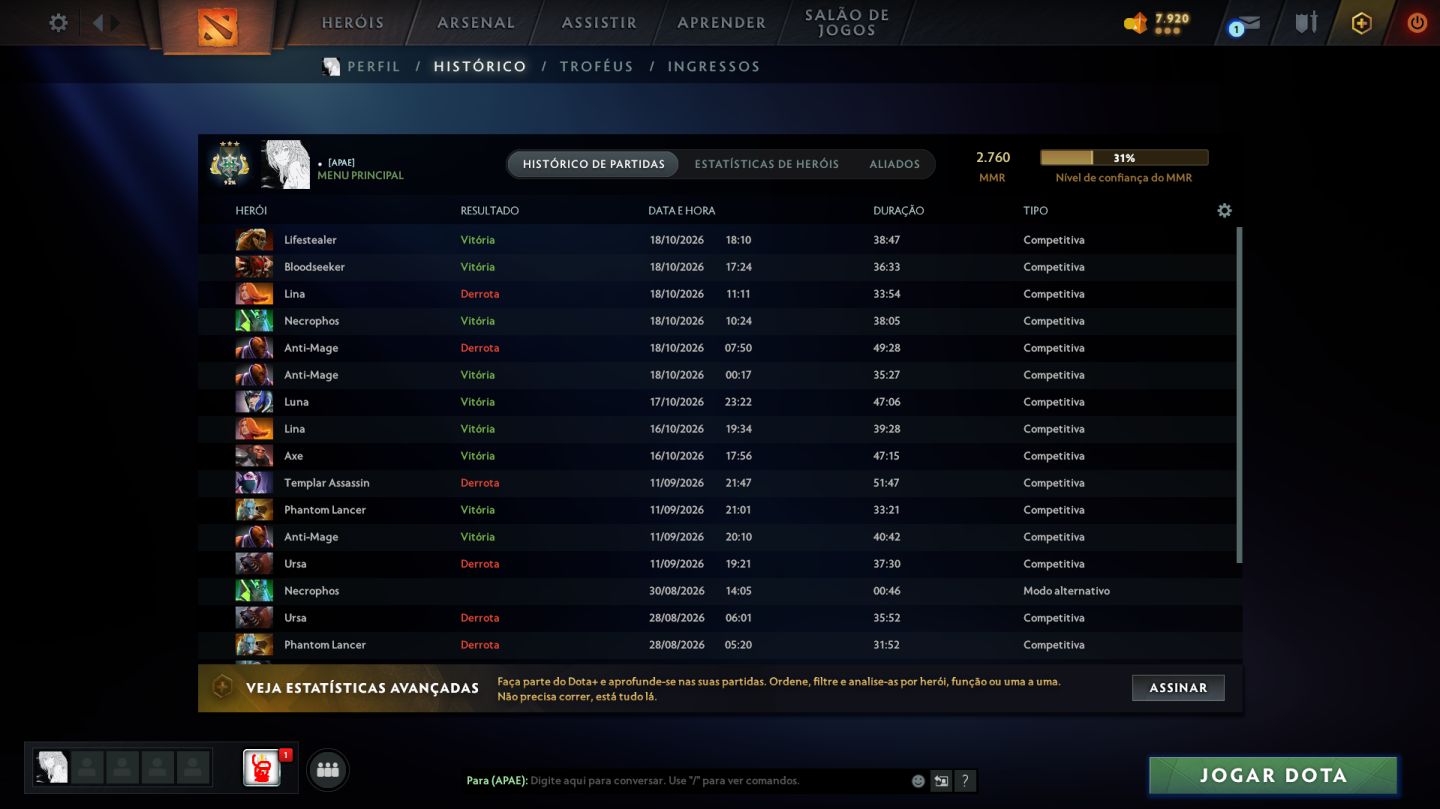 CONTA ARCONTE 3 - DOTA 2 2k.760 MMR - 11.390/11.390 BEHAVIOR