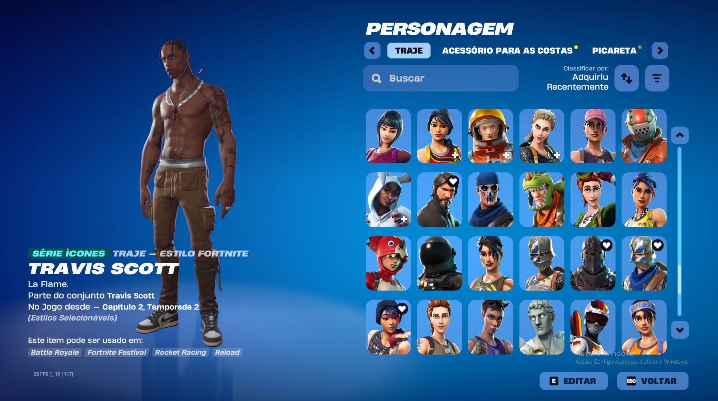 CONTA FORTNITE CAVALEIRO NEGRO, JOHN WICK, TRAVIS SCOTT + SALVE O MUNDO