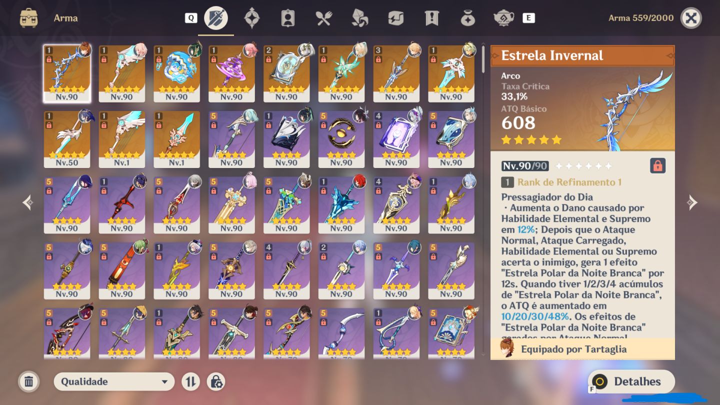 CONTA GENSHIN 56 PERSONAGENS T5 E 11 ARMAS T5