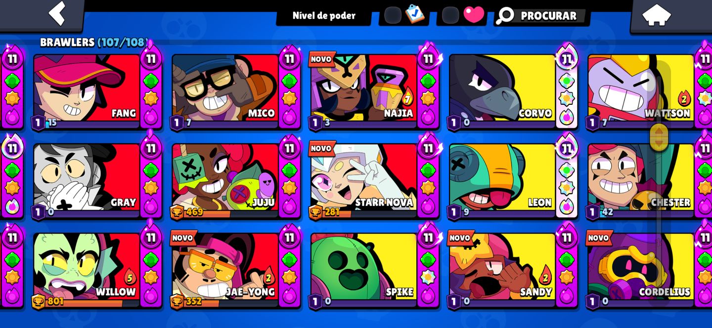 Conta Brawl Stars, Shelly estelar, 40+ hypercargas, 107 brawlers, 60k+ troféus!