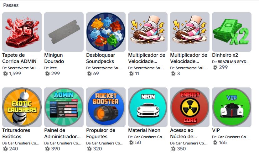3.128 ROBUX GASTOS EM PASSES DE +1 SPEED KEYBOARD ESCAPE E CAR CRUSHERS 2. Conta