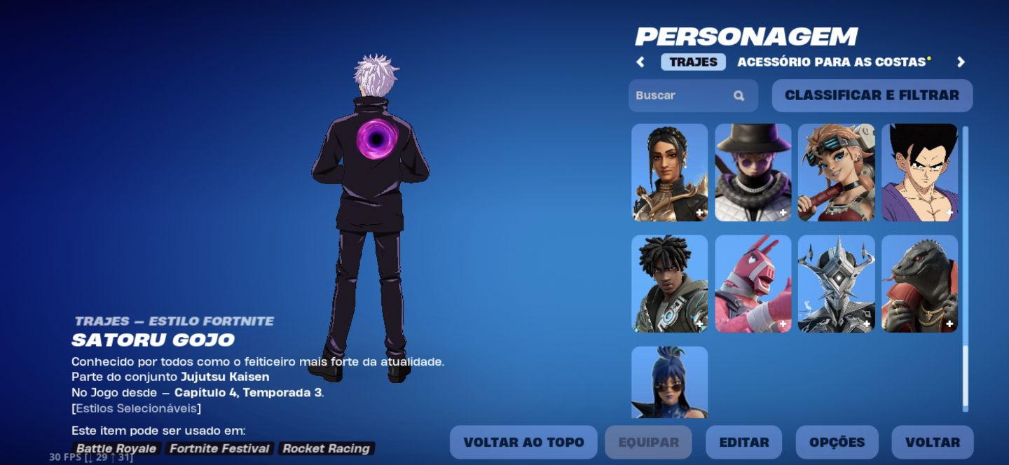CONTA DE FORTNITE FULL ACESSO 56 SKINS COMO: GOJO, GOKU BLACK, LEVI, GOHAN E ETC