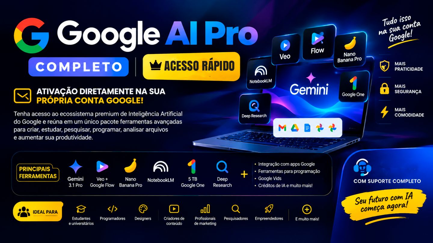Google Gemini Pro + 5TB Google One Link Oficial | Ativa no Seu Próprio Gmail