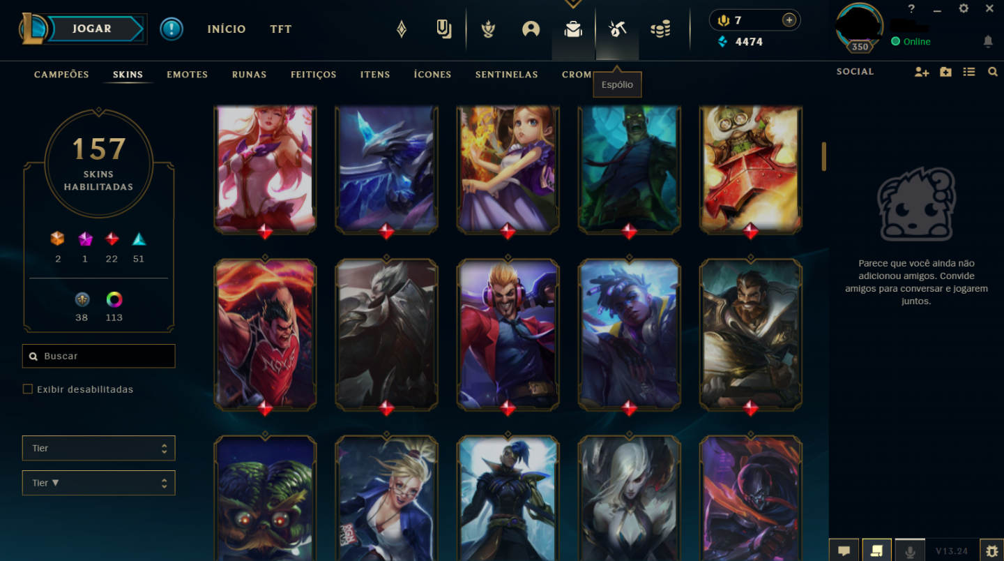 (Premium) CONTA UNRANKED LOL 2015 MMR DIAMOND 159 SKINS 116 CROMAS FA