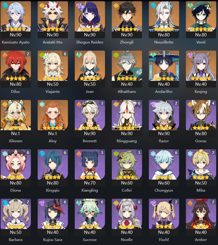 CONTA GENSHIN | BR AR 56 | 13 PERSONAGENS 5 ESTRELAS (DILUC C2)|