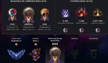 Conta LoL - Lvl 566 - Diamante 4-255 Skins (Lendárias/Míticas)All Champs+240k EA