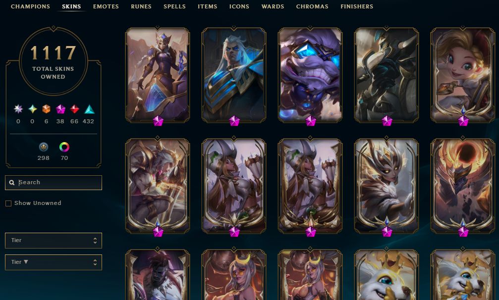 1117 SKINS, 70 CHROMAS - CONTA DE LEAGUE OF LEGENDS