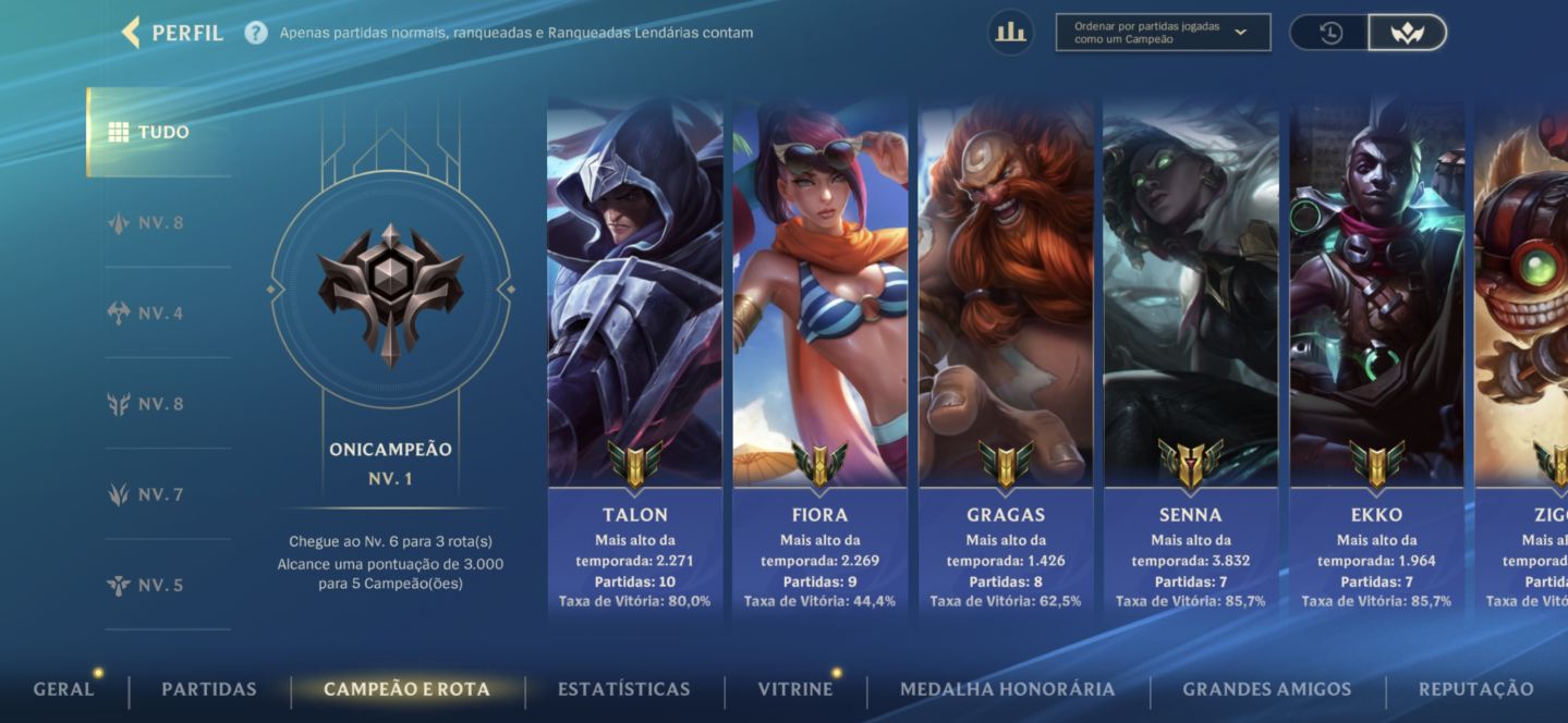Conta Challenger, 66% de winrate, level 50 conta iniciante