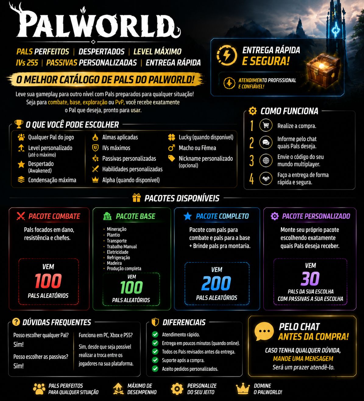 PALWORLD | PALS PERFEITOS | DESPERTADOS | LEVEL MÁXIMO | IVs 255 |