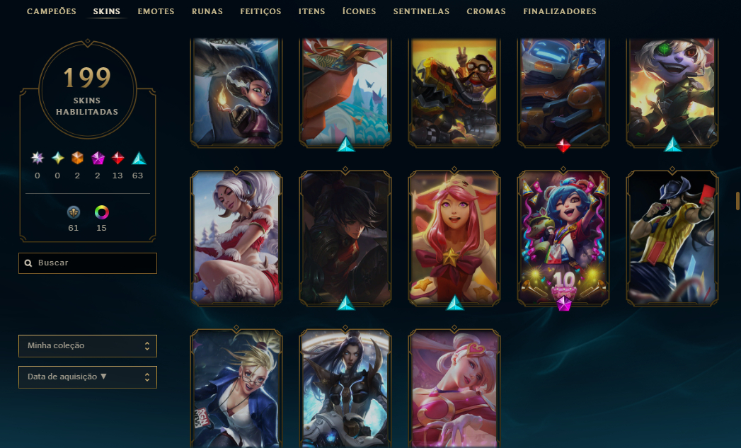 Conta LOL Ouro IV | Level 264 | 199 Skins | Todos os Campeões | Full Acesso
