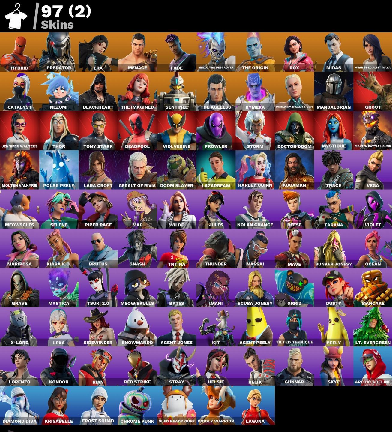 CONTA FORTNITE SIMPLES / MIDAS / 97 SKINS / 1250 VBUCKS