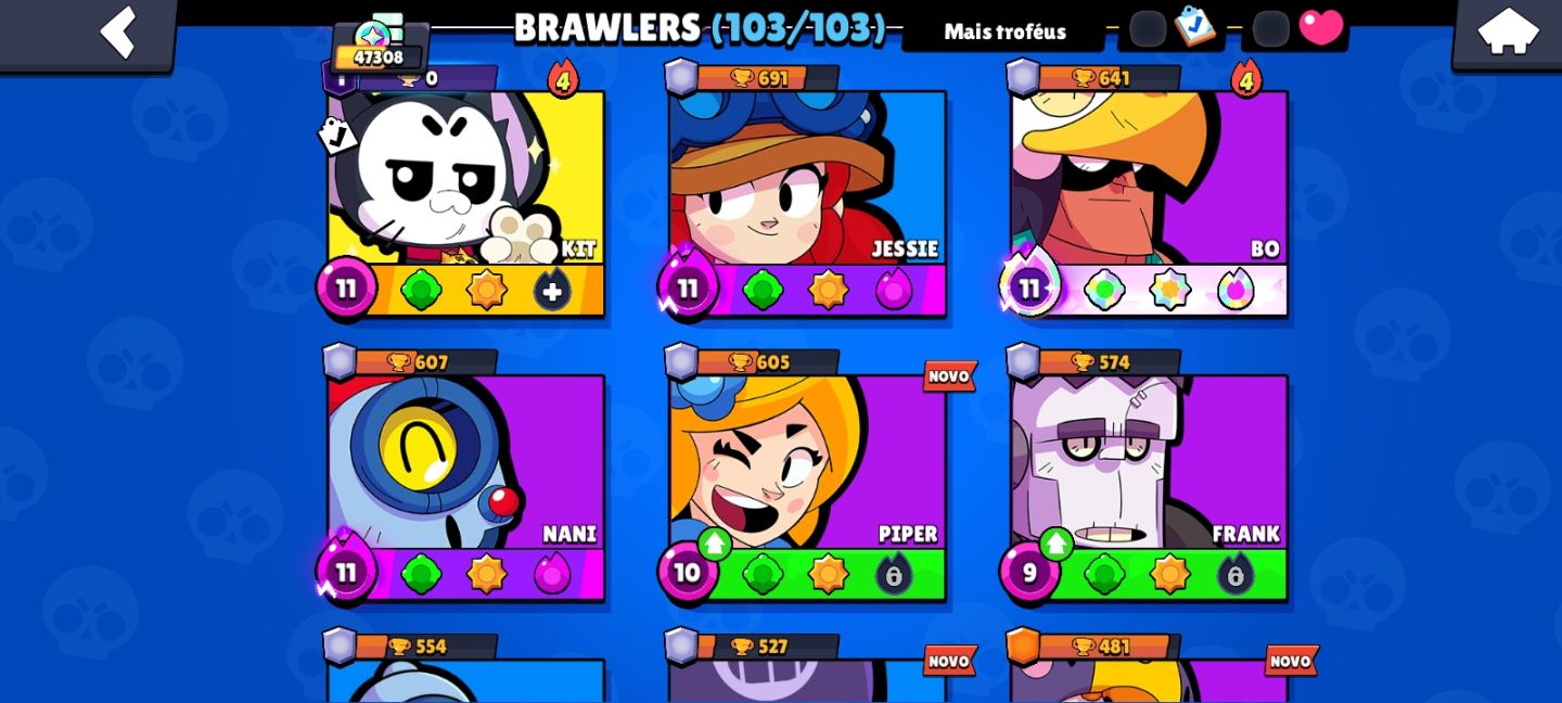 CONTA BRAWL STARS - RARA | 47K+ TROFÉUS | 52 HIPERCARGAS | SKINS EXCLUSIVAS