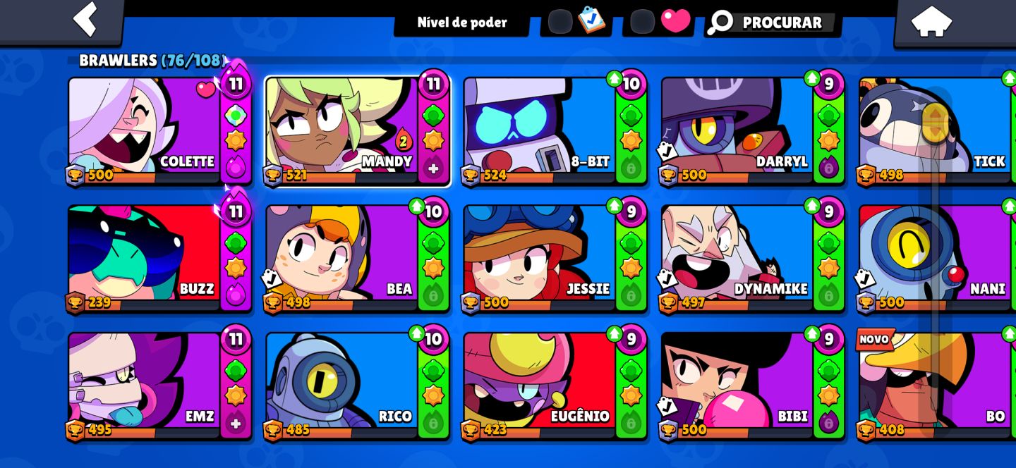 CONTA BRAWL STARS RARA! Colette Trixie, Vírus 8-Bit Original, Poco Starr e mais!