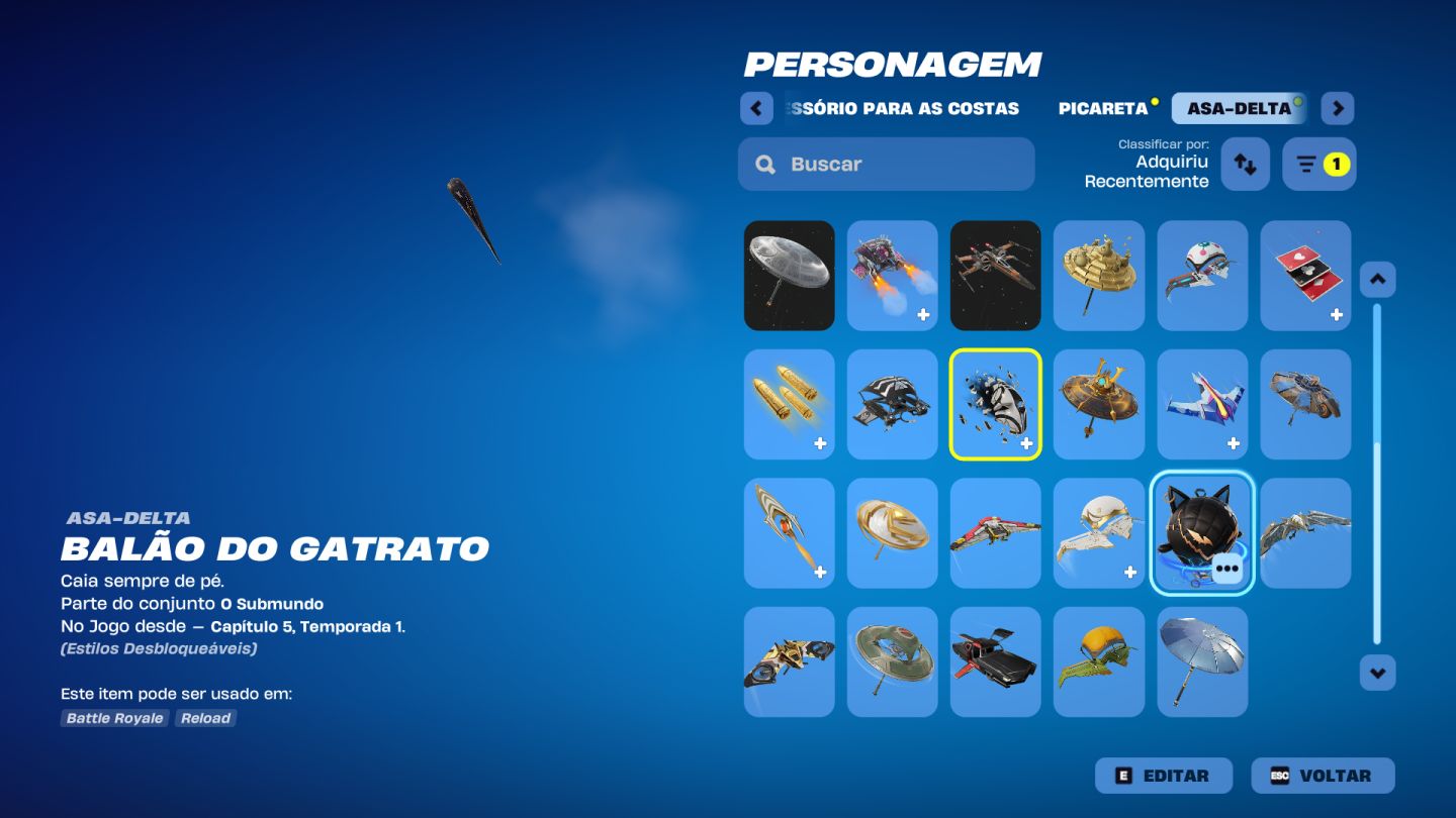 CONTA FORTNITE KEYTAR URSÃO + 75 ACESSÓRIOS 41 ASAS-DELTA 21 RASTROS Completa
