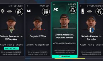 CONTA NBA2K27 BUILD SF 94 OVR E UM PG 89 OVR