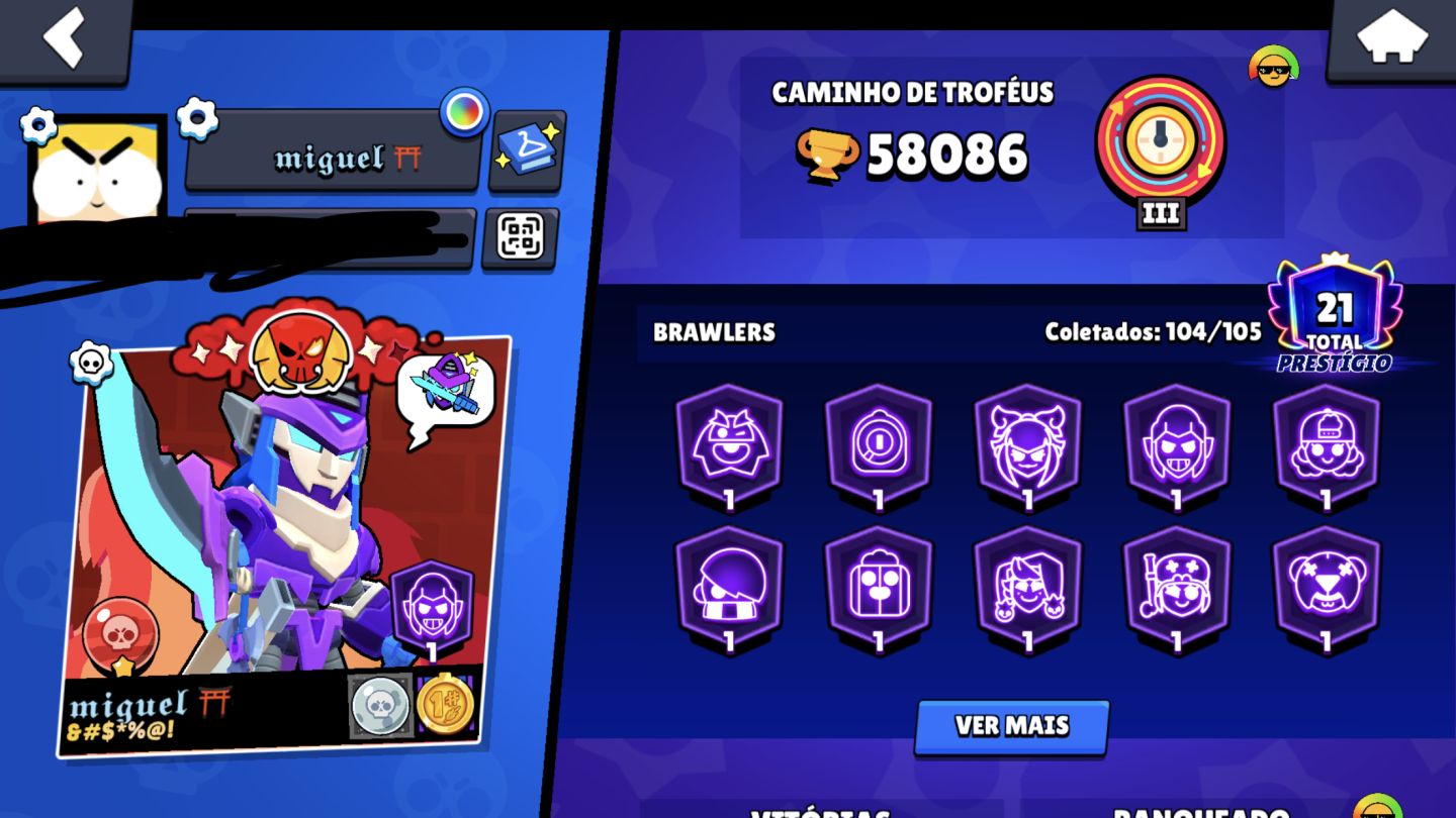 CONTA BRAWL STARS 58K (2019) 104 BRAWLERS, 13/14 LENDÁRIOS, 286 SKINS, 35 Hipers