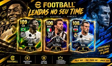 Conta de eFootball, 3260 de força. Del Pieiro 108 blitz, Pelé 109, Bale 108