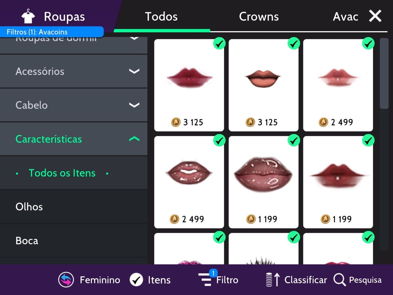 Conta avakin life lvl 43, 1490 roupas, 33k avacoins + asas e coroa