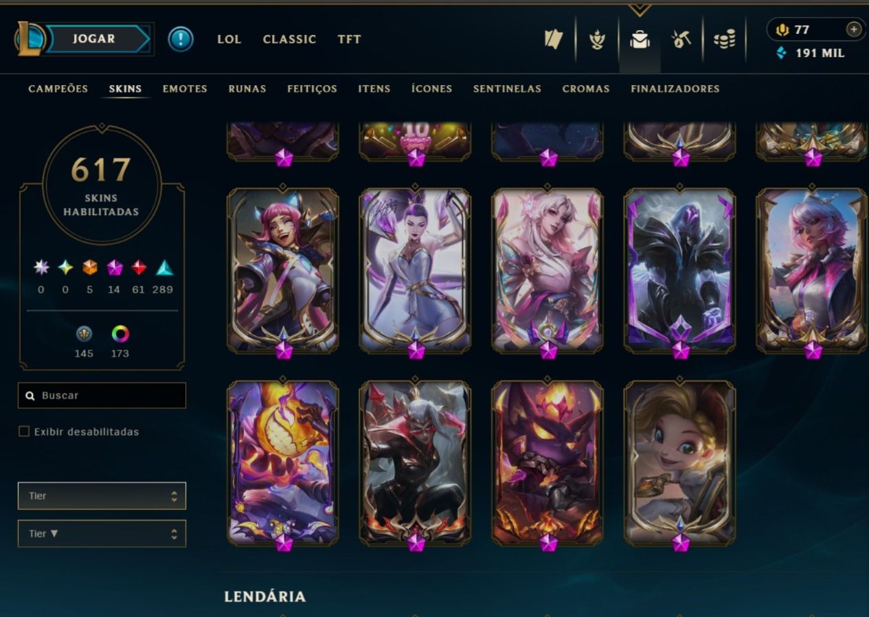 CONTA LOL BR 617 SKINS PLATINA III COM DADOS QUASE 200K DE EA PREÇO NEGOCIÁVEL