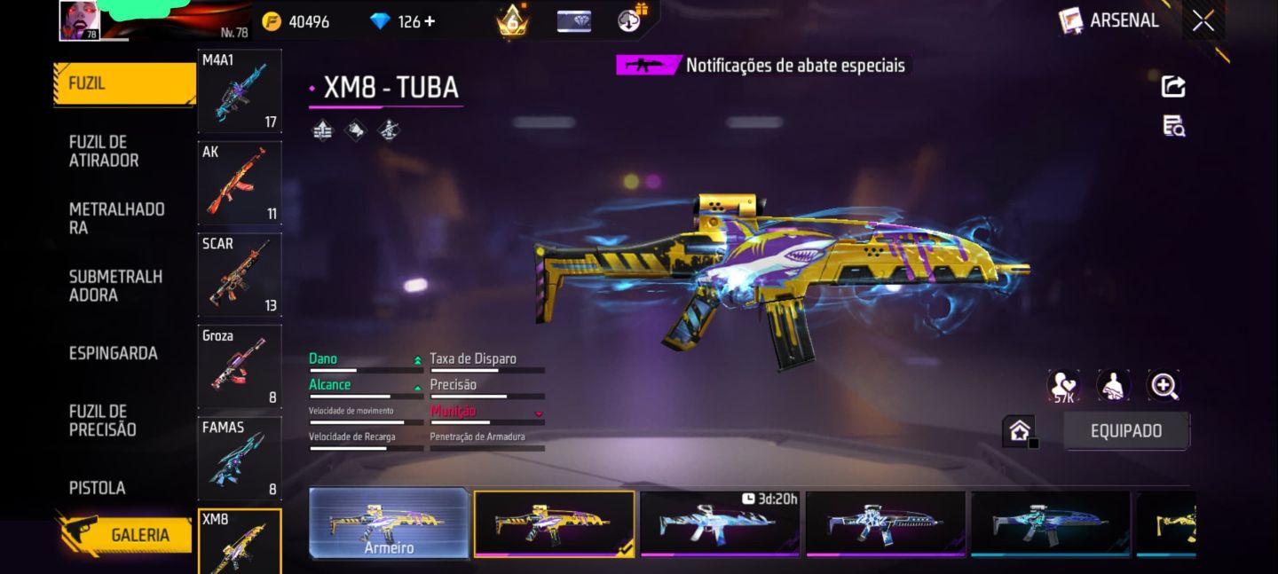 CONTA ANTIGA COM MANDELA XM8 ATT 2 DANO + UMP ROXA