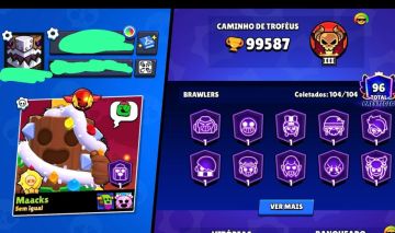 Conta Braw Stars 104 BRAWLERS MAX | 99K TROFÉUS | 445 gemas | Full collabs