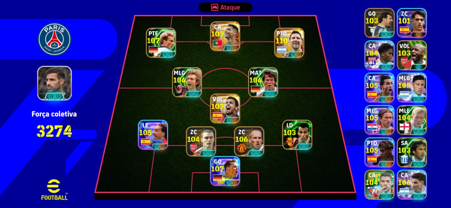CONTA BRABA EFOOTBALL 3272 MESSI 111 RUMMENIGGE 108 CR7 108 RODRI 107 NEUER 107