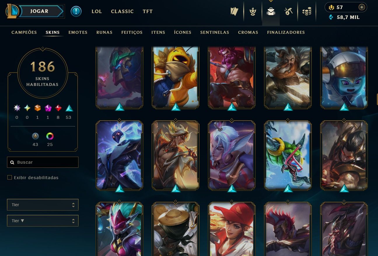 CONTA DE 2013 - 186 SKIN - LVL 242 - TODOS CAMPEÕES - 50K DE EA - 25 CROMAS