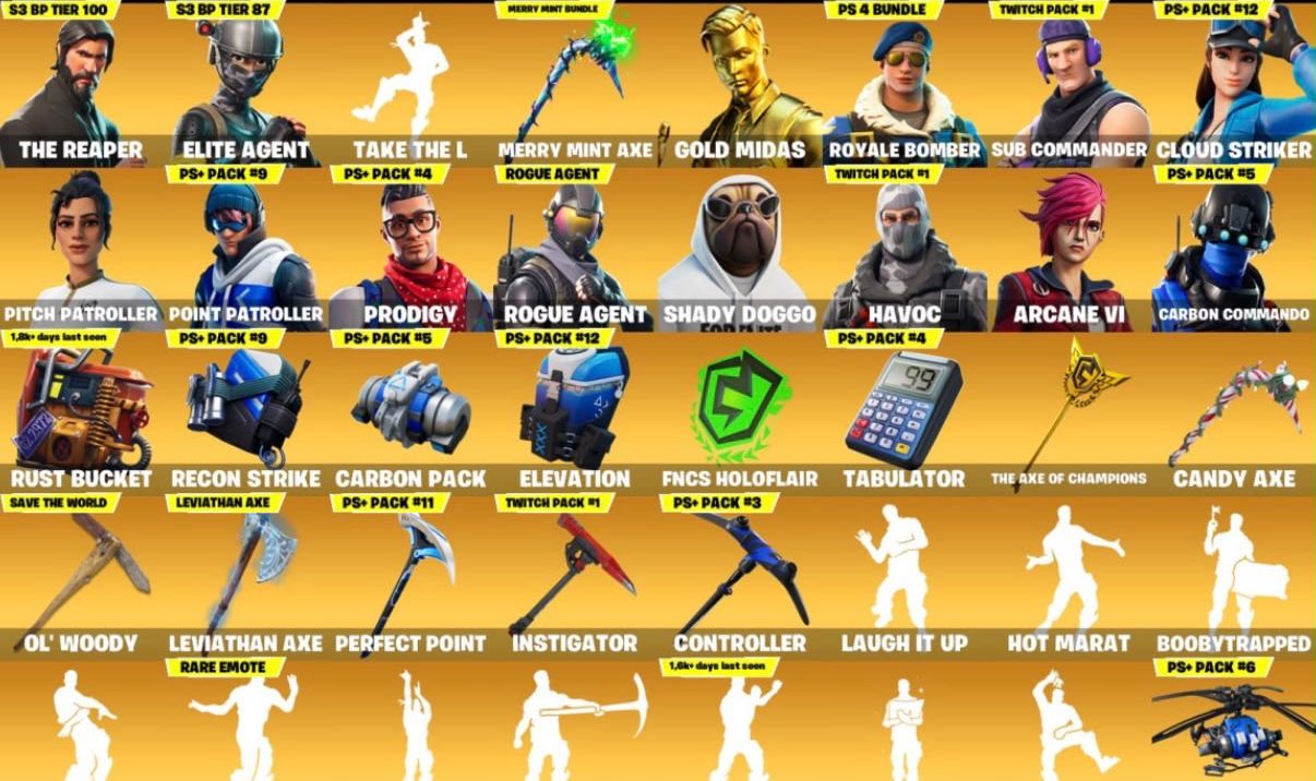 CONTA DE FORTNITE MUITO RARA ! COM BOMBARDEIRO ROYAL , MINTY, LEVITA E BUNDLES.