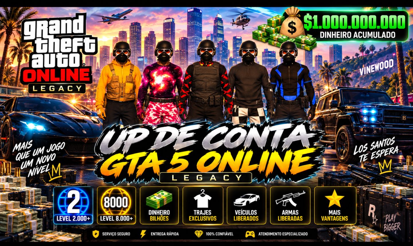 UP DE CONTAS GTA 5 ONLINE -PC- PACOTES DE DINHEIRO + TRAJES + DESBLOQUEIO GERAL