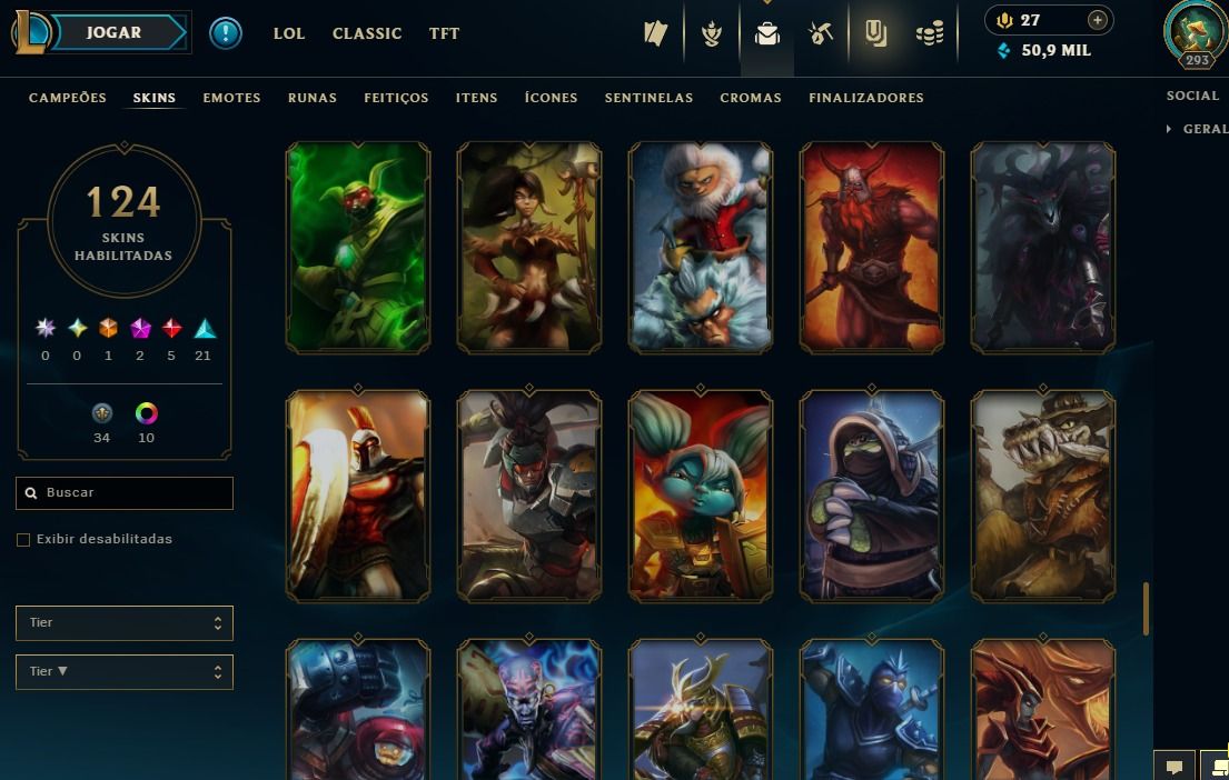 Full Acesso - 124 Skins - Todos Campeões - Level 293 - 50 Mil Essencia Azul