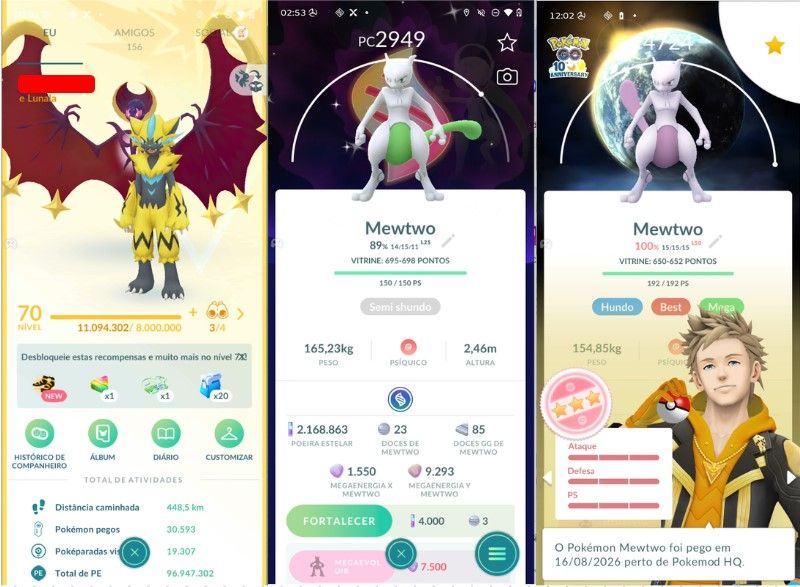 CONTA POKEMON GO LEVEL 70 | 182 LENDARIO | 152 BRILHANTE | 3 MEWTWO SHINY FUNDO